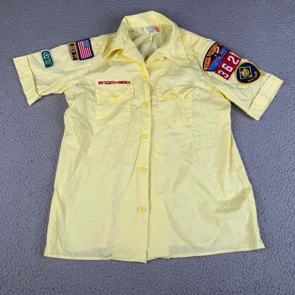 VTG BSA Shirt Blouse M 10-12 Den Leader Boy Scouts of America Patches Uniform